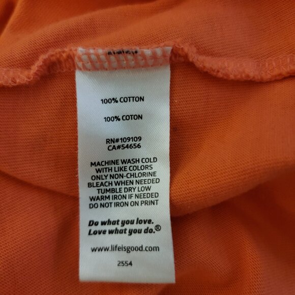 Life Is Good Shirt Women Medium Orange Hoppy Hour with Dog Holding a Lily Short - Picture 7 of 9